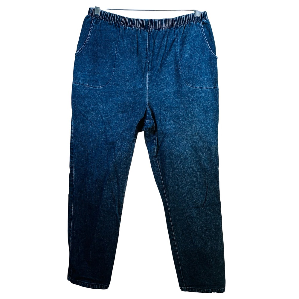 Denim & Co Womens XL Blue Elastic Waist Pull On Straight Leg Jeans Dark Wash